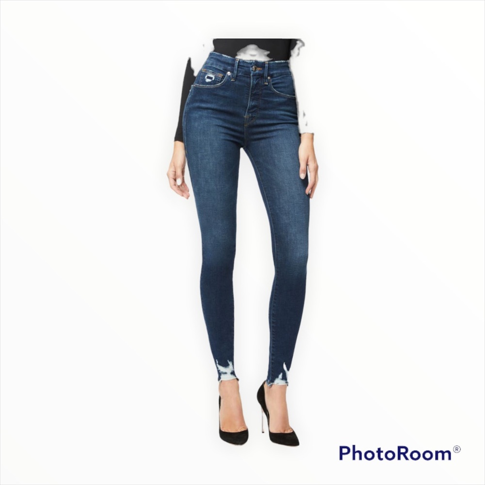 Good American Good Waist High Rise/Waisted Distressed Hem Skinny Jeans Sz 12/31